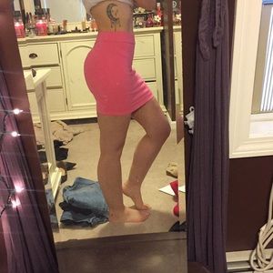 Neon pink tight fitted skirt